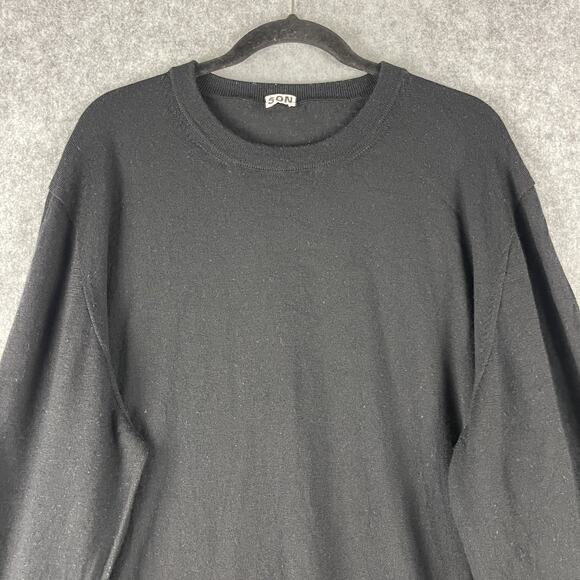 Son Of A Tailor Wool Sweater Mens 2XLT Black Crew Neck Minimal Preppy Hipster - Picture 2 of 11